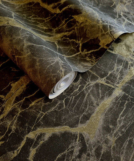 Portoro Marble Wallpaper - Charcoal / Gold - Holden Décor - 36280Wallpaper199