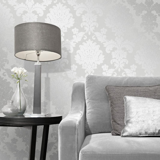 Quartz Damask Glitter Wallpaper - Silver - Fine Décor - FD41965Wallpaper199