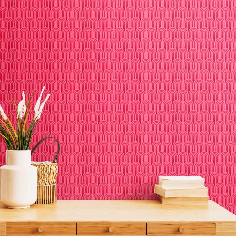 Retro Arch Wallpaper - Bright Pink - Hoopla Walls - HWA1073WWallpaper199