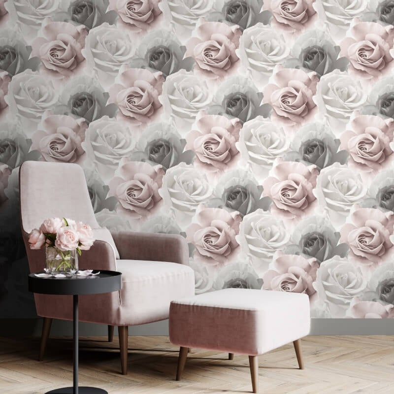Rhoda Rose Metallic Wallpaper - Pink/Grey - Muriva - 203501Wallpaper199