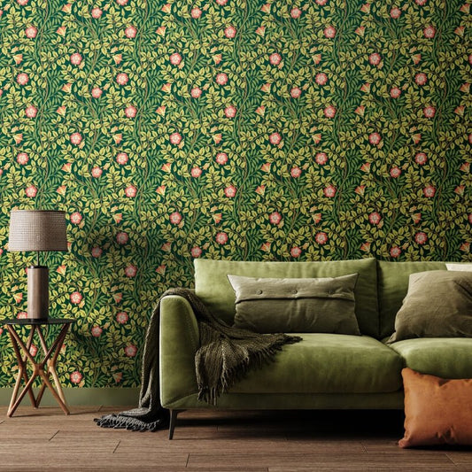 Rosehip Trail Wallpaper - Forest Green - Hoopla Walls - HWA1096WWallpaper199
