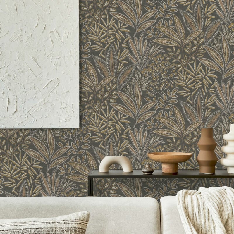 Sahara Leaf Wallpaper - Deep Mocha - Crown - M1785Wallpaper199