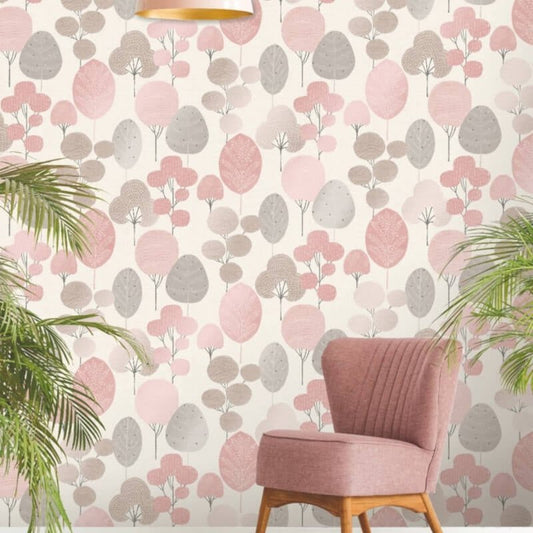 Scandi Forest Tree Metallic Wallpaper - Blush/Silver - Crown - M1522Wallpaper199