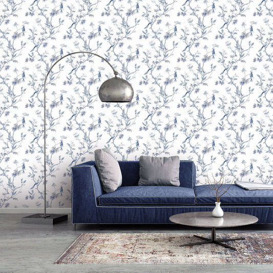 Secret Garden Classic Bird Trail Wallpaper - Blue / White - Galerie - G78489Wallpaper199