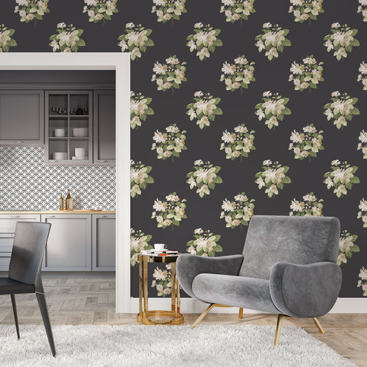 Secret Garden Classic Bouquet Wallpaper - Black / Green / Taupe - Galerie - G78495Wallpaper199
