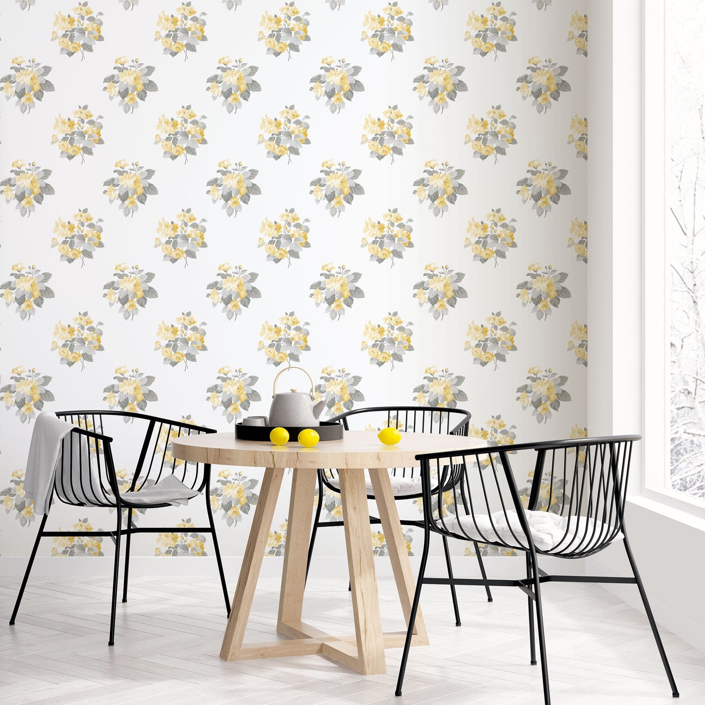 Secret Garden Classic Bouquet Wallpaper - Yellow / Grey / White - Galerie - G78502Wallpaper199