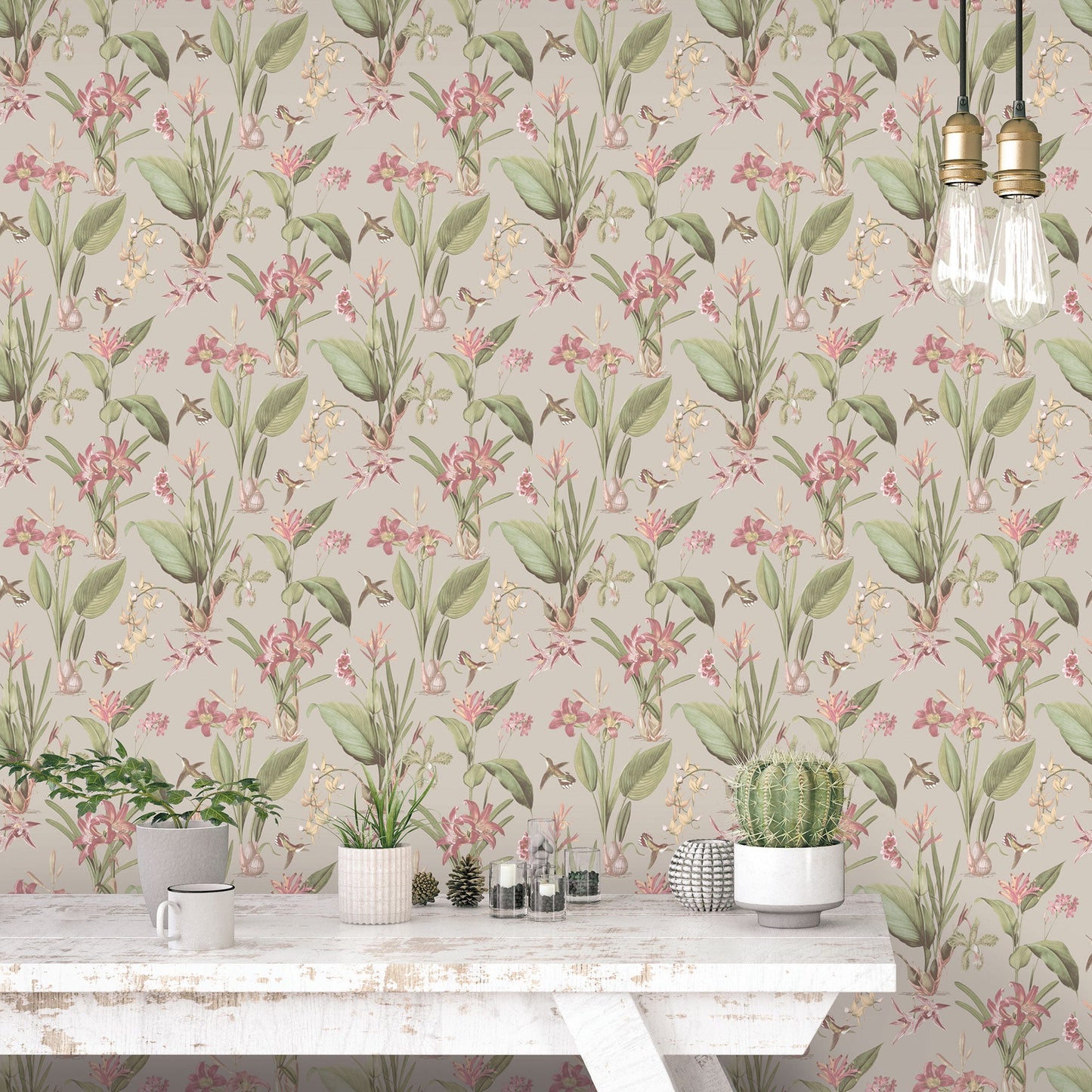 Secret Garden Cottage Botanical Wallpaper - Taupe / Sage Green / Rust - Galerie - G78507Wallpaper199