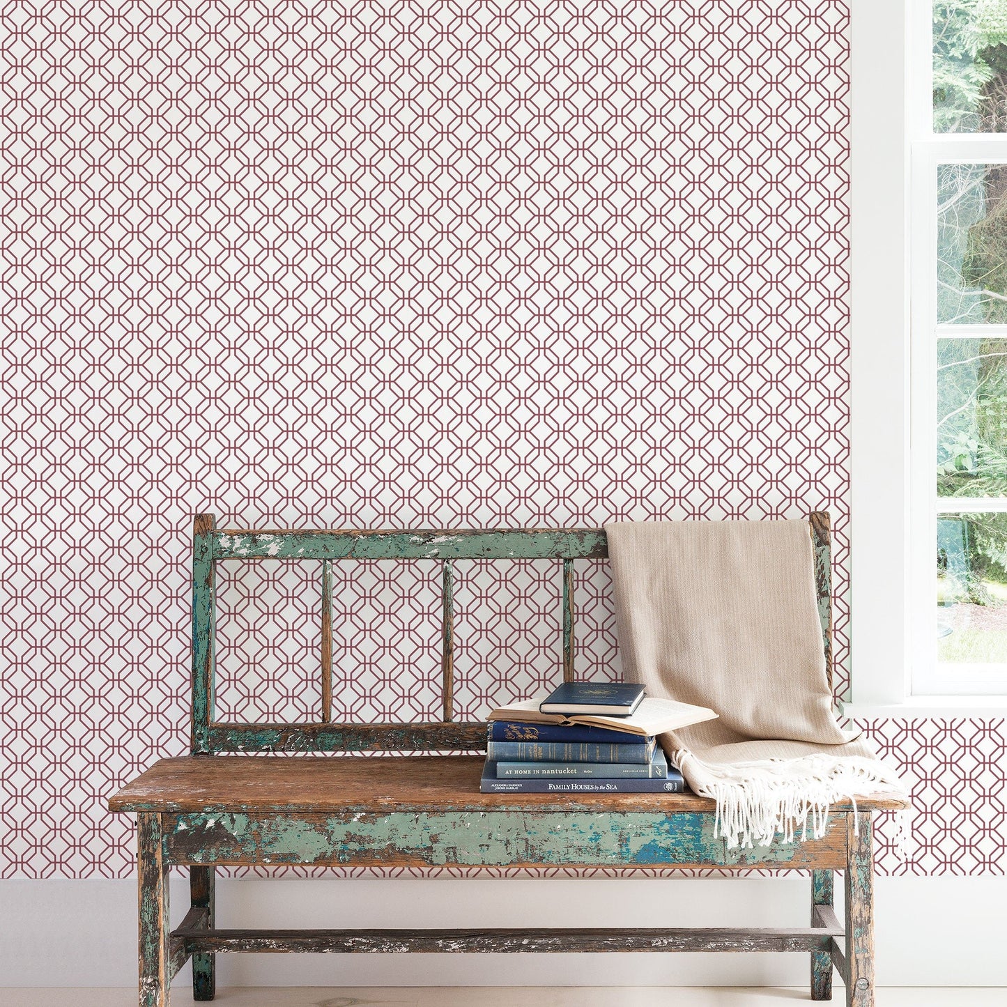 Secret Garden Trellis Negative Wallpaper - Cranberry - Galerie - G78527Wallpaper199