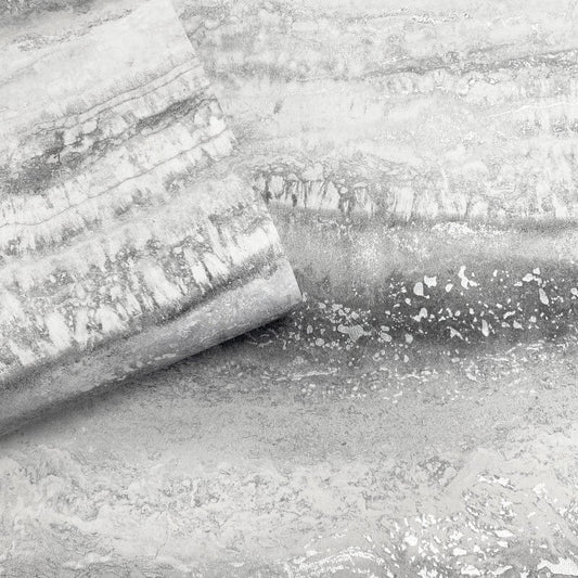 Semper Vertical Marble Metallic Wallpaper - Silver - Muriva - 189501Wallpaper199