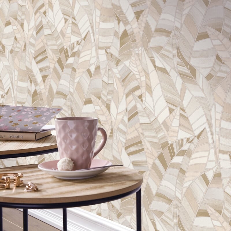 Serenade Leaf Metallic Wallpaper - Beige - Elle Decoration - 10446 - 02Wallpaper199