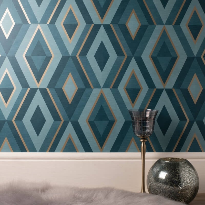 Shard Geometric Metallic Wallpaper - Emerald/Gold - Fine Décor - FD42609Wallpaper199