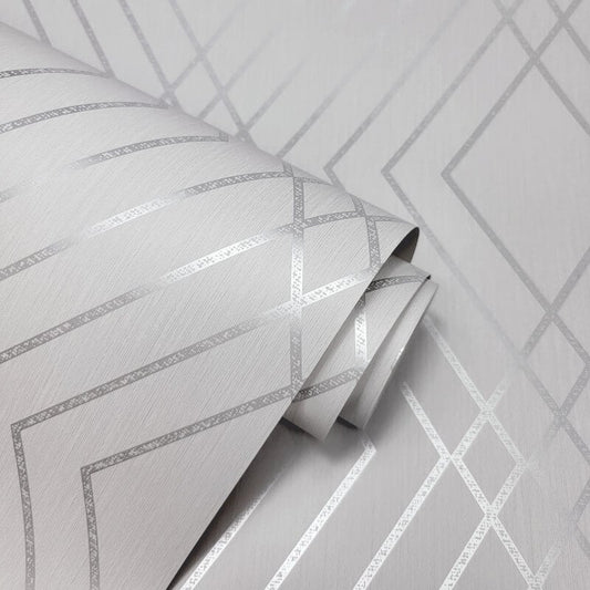 Shard Trellis Metallic Wallpaper - Stone/Silver - Fine Décor - FD42603Wallpaper199