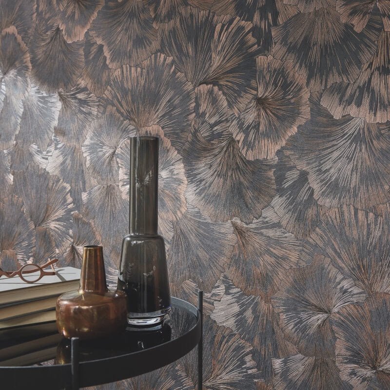 Shine Floral Leaf Metallic Wallpaper - Bronze/Anthracite - Erismann - 10373 - 47Wallpaper199