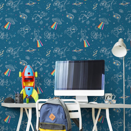 Space Explorer Metallic Wallpaper - Blue - Muriva - M36801Wallpaper199