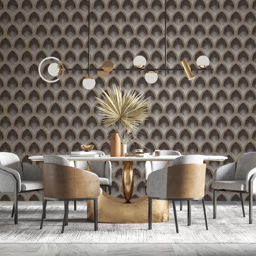 Special FX Nouveau Scallop Wallpaper - Black / Taupe - Galerie - G68087Wallpaper199