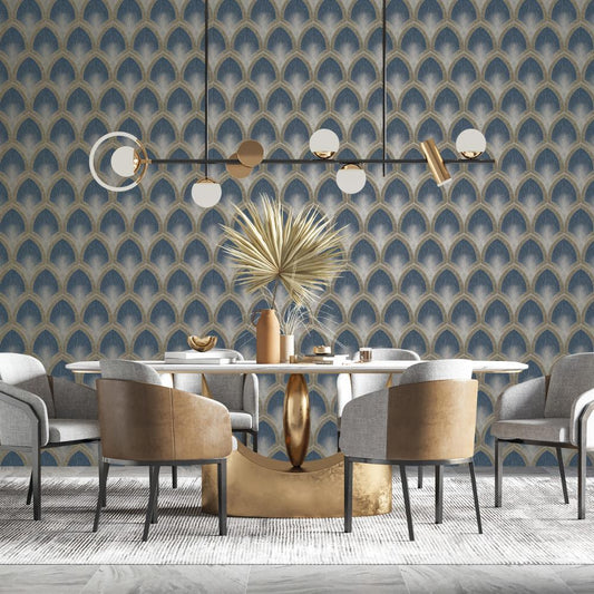 Special FX Nouveau Scallop Wallpaper - Navy / Taupe - Galerie - G68083Wallpaper199