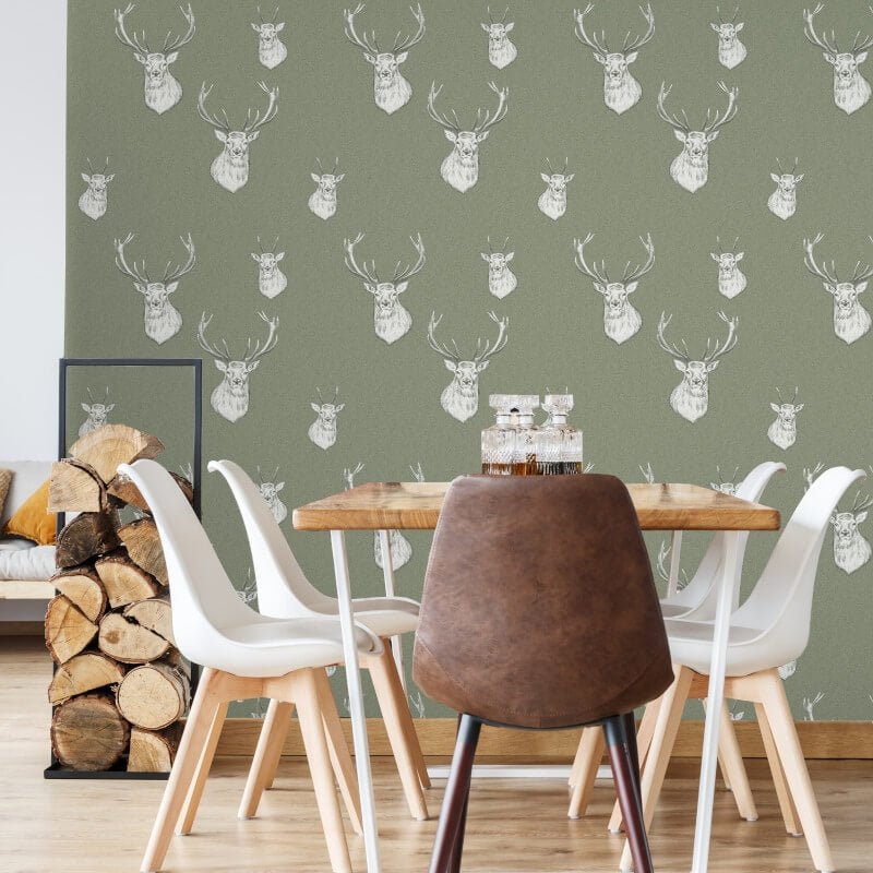 Stag Wallpaper - Sage Green - Catherine Lansfield - 165515Wallpaper199