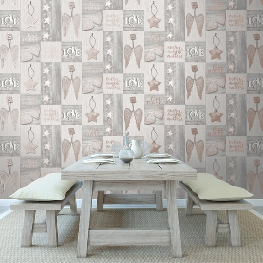 Starlight Home Metallic Wallpaper - Rose Gold - Crown - M1488Wallpaper199