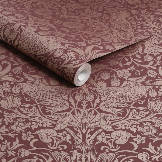 Strawberry Thief Fibrous Wallpaper - Burgundy - 124235 - William Morris AHWallpaper199