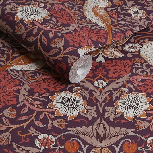 Strawberry Thief Wallpaper - Plum - 124229 - William Morris AHWallpaper199