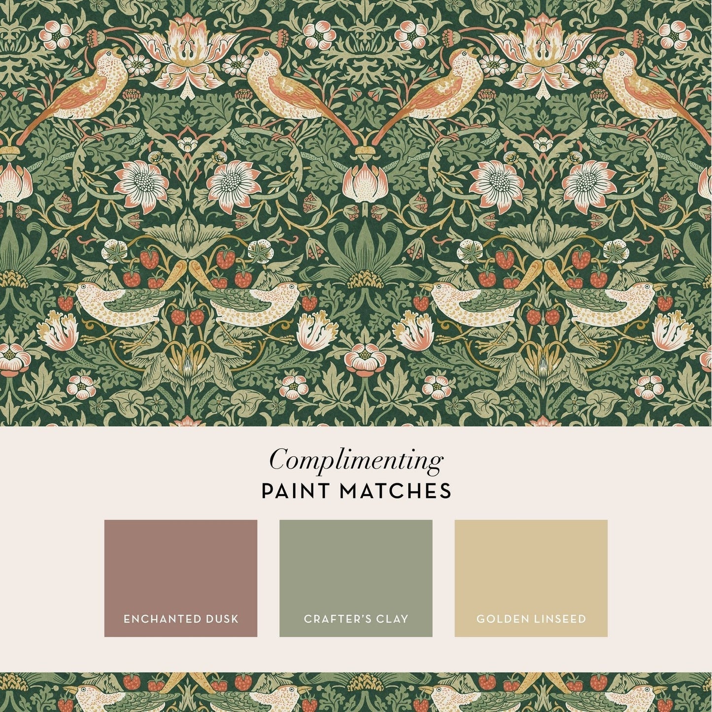 Strawberry Thief Wallpaper - Rich Green - 124234 - William Morris AHWallpaper199