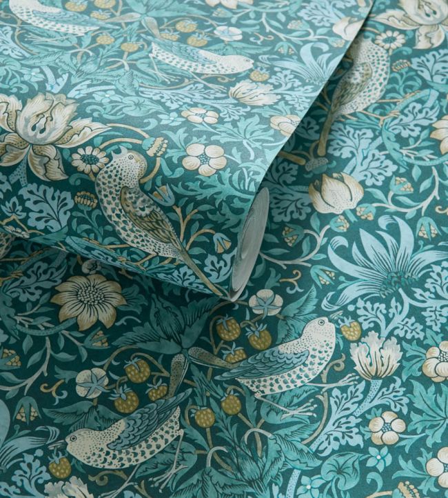 Strawberry Thief Wallpaper - Teal - W0171/06 - Clarke & ClarkeWallpaper199