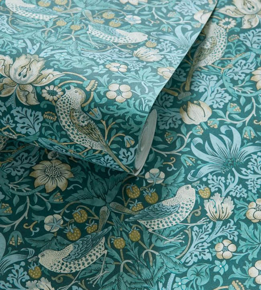 Strawberry Thief Wallpaper - Teal - W0171/06 - Clarke & ClarkeWallpaper199