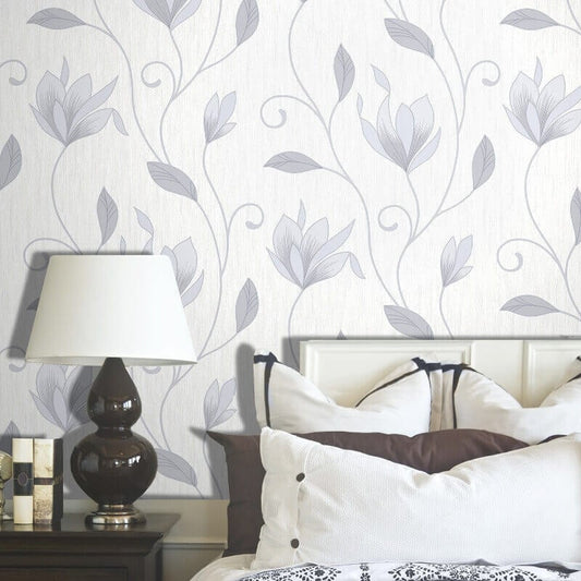 Synergy Floral Glitter Wallpaper - Dove Grey/Silver - Crown - M0852Wallpaper199