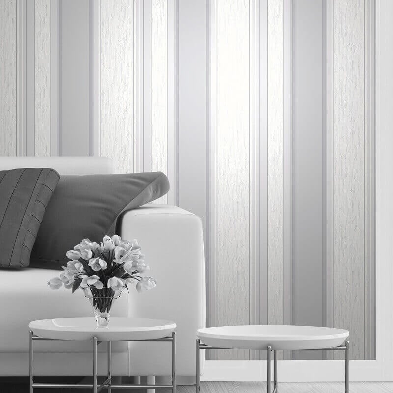 Synergy Stripe Glitter Wallpaper - Dove Grey/Silver - Crown - M0853Wallpaper199