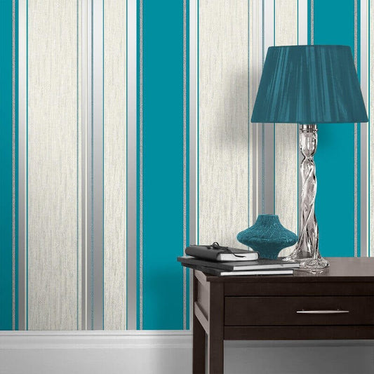 Synergy Stripe Glitter Wallpaper - Teal/Silver - Crown - M0801Wallpaper199