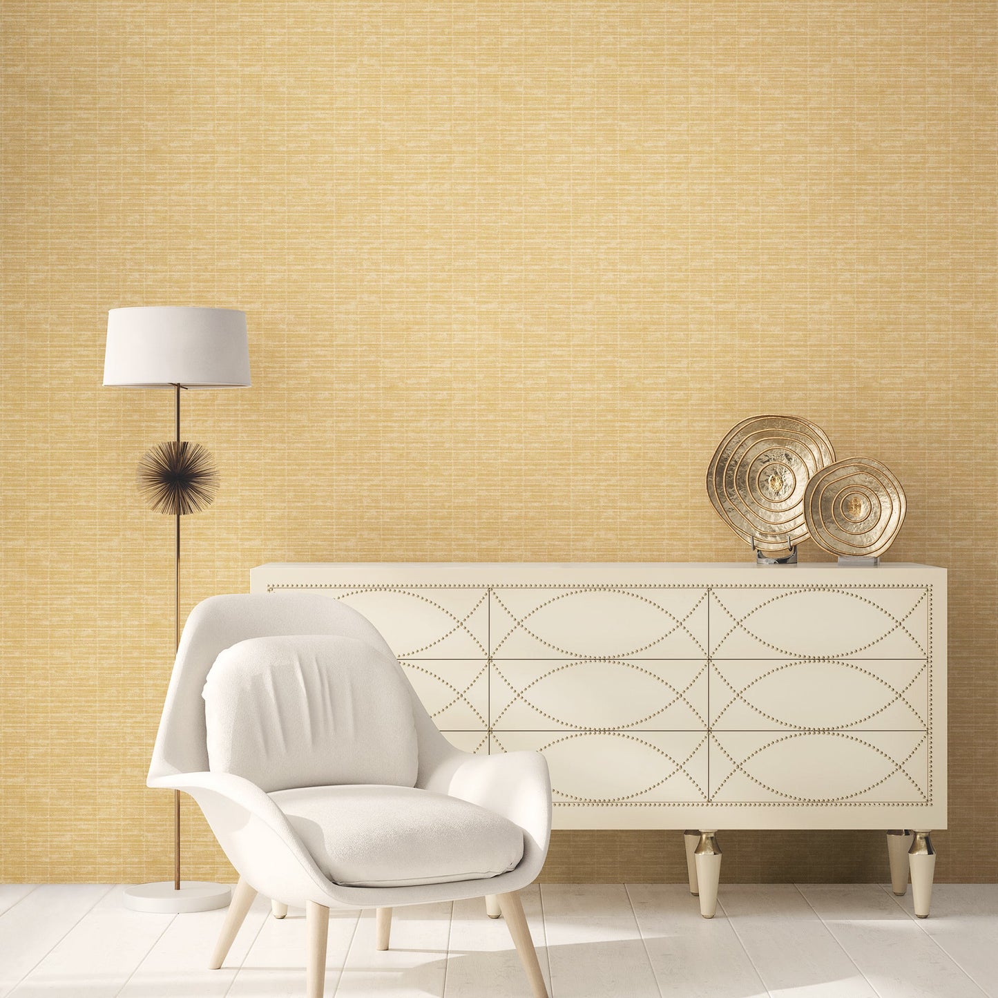 Texstyle Woven Weave Texture Wallpaper - Ochre / Metallic Gold - Galerie - G56636Wallpaper199