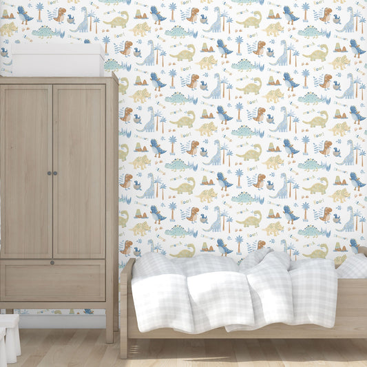 Tiny Tots 2 Dinosaurs Wallpaper - Blue / Beige - Galerie - G78363Wallpaper199