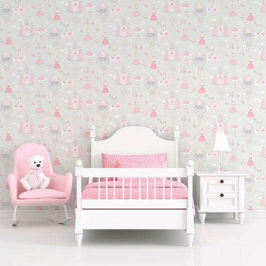 Tiny Tots 2 Fairytale Wallpaper - Grey / Pinks - Galerie - G78370Wallpaper199