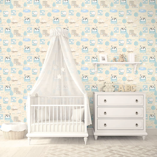 Tiny Tots 2 Farmland Wallpaper - Beige / Turquoise - Galerie - G78374Wallpaper199