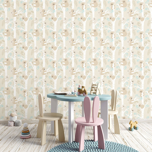 Tiny Tots 2 Koalas Wallpaper - Beige / Turquoise / Glitter - Galerie - G78384Wallpaper199