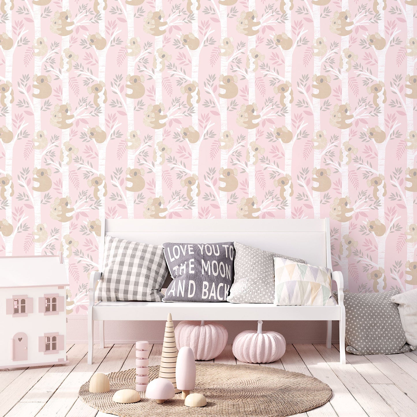 Tiny Tots 2 Koalas Wallpaper - Pink / Grey / Glitter - Galerie - G78387Wallpaper199