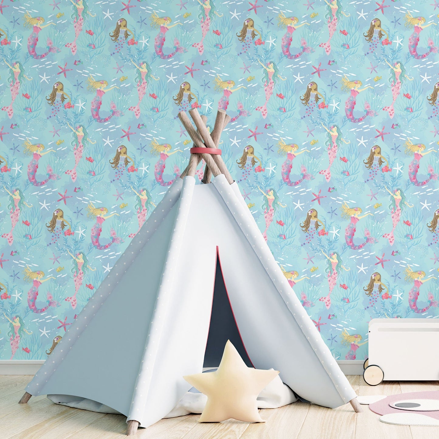 Tiny Tots 2 Mermaids Wallpaper - Turquoise / Hot Pink / Glitter - Galerie - G78392Wallpaper199
