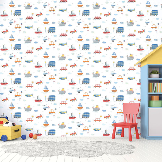 Tiny Tots 2 Transportation Wallpaper - Blue / Orange / Red - Galerie - G78415Wallpaper199