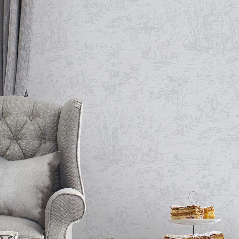 Toile de Jouy Wallpaper - Sugared Grey - Laura Ashley - 118495Wallpaper199