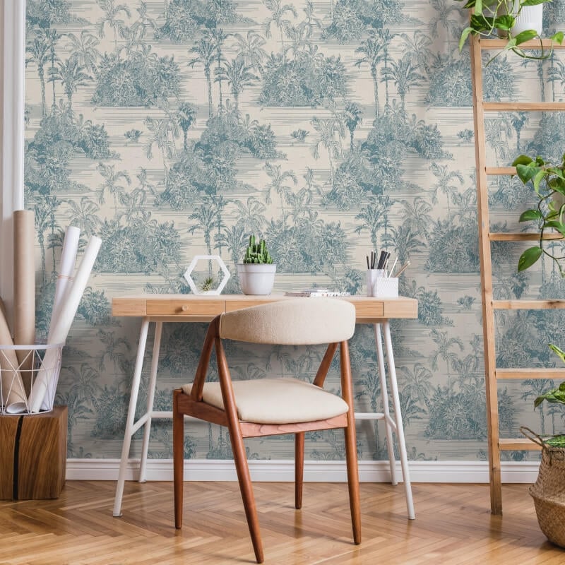 Tropical Toile Wallpaper - Cream/Blue - Muriva - M37311Wallpaper199