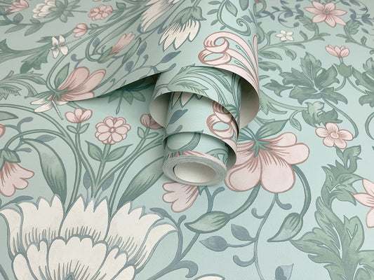 Vintage Floral Wallpaper - Soft Teal - Holden Décor - 13390Wallpaper199