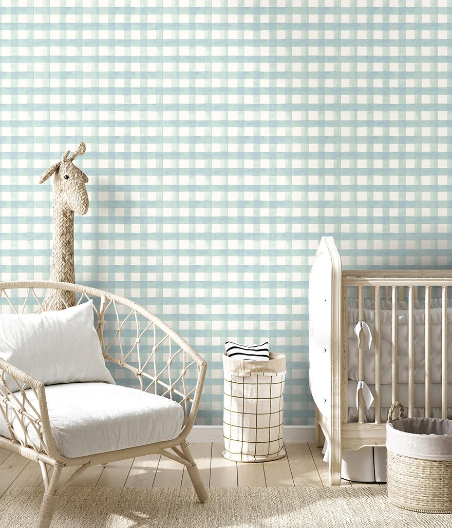 Watercolour Gingham Wallpaper - Soft Teal - Holden Décor - 13293Wallpaper199