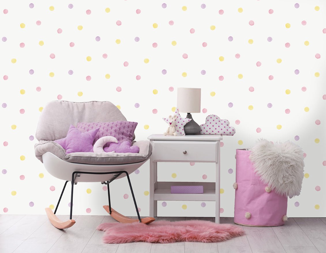 Watercolour Polka Dots Wallpaper - Pink_Yellow - Holden Décor - 91000Wallpaper199