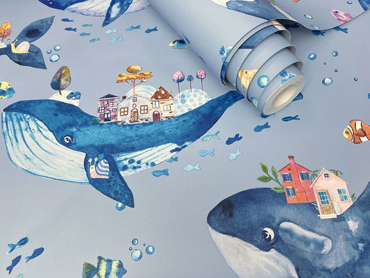 Whale Town Wallpaper - Blue - Holden Décor - 13220Wallpaper199