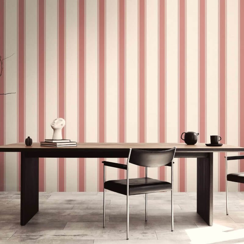 Wide Linear Stripe Wallpaper - Cream/Red - Michalsky Living - 39983-1Wallpaper199