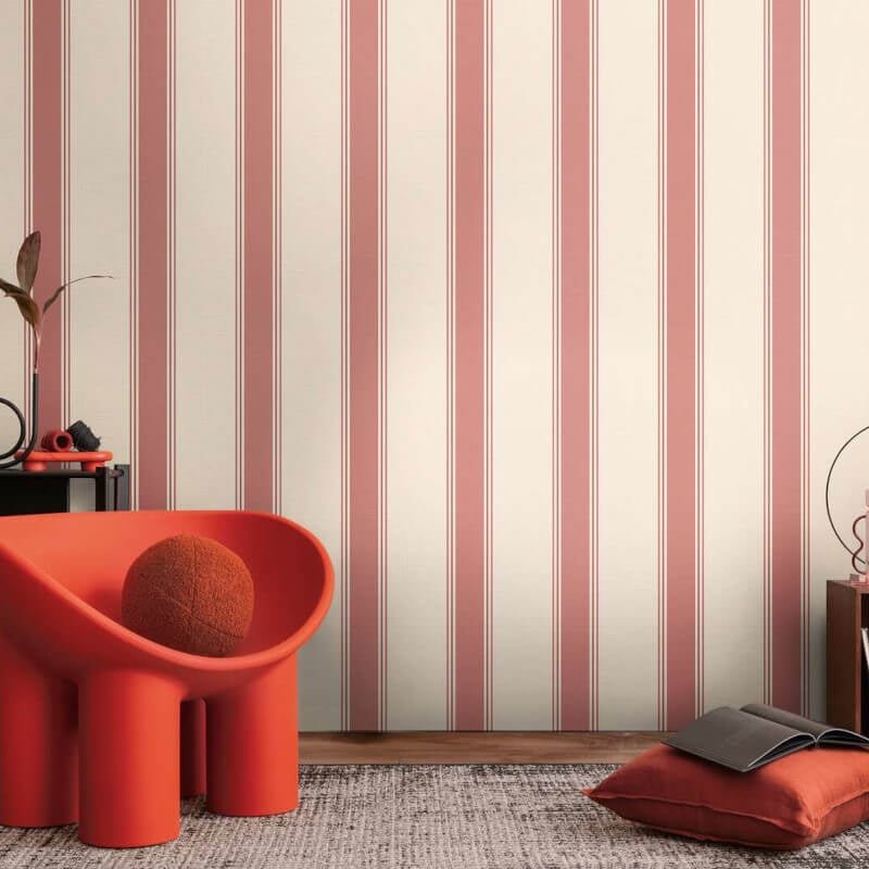 Wide Linear Stripe Wallpaper - Cream/Red - Michalsky Living - 39983-1Wallpaper199