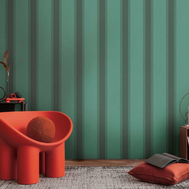 Wide Linear Stripe Wallpaper - Green/Black - Michalsky Living - 39983-4Wallpaper199
