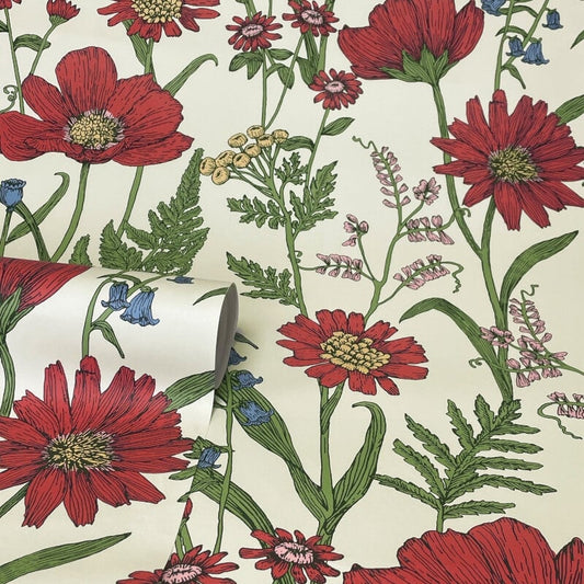 Wild Meadow Wallpaper - Red Multi - Fine Décor - FD43335Wallpaper199