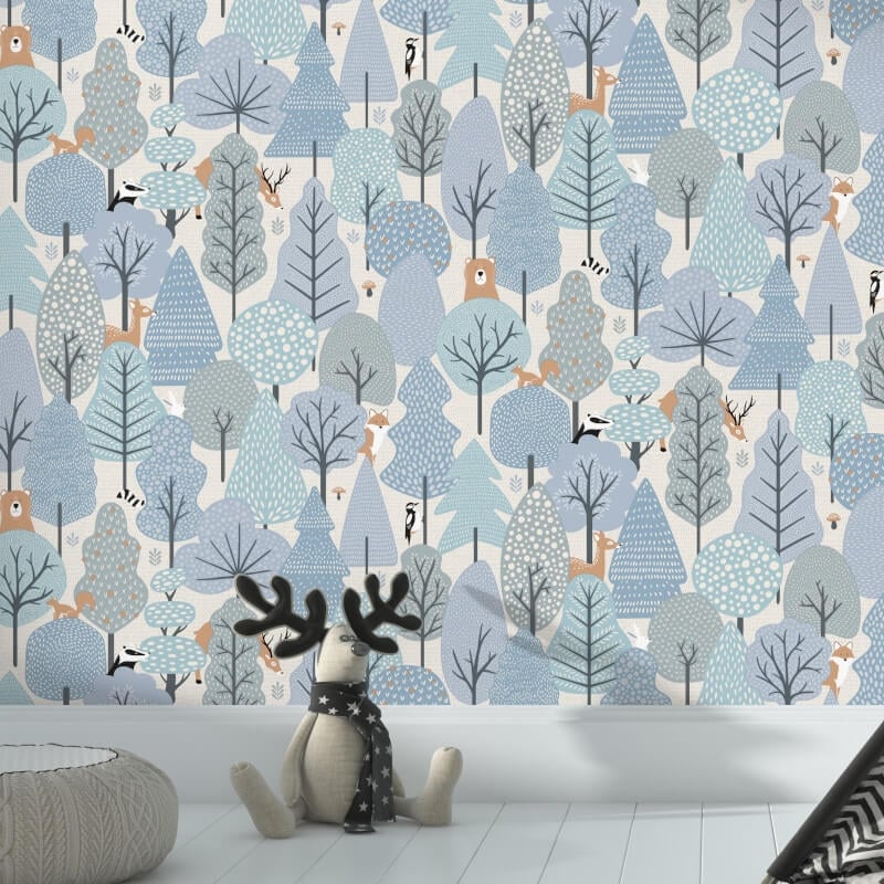 Wild Wood Metallic Wallpaper - Blue/Cream - Muriva - M51611Wallpaper199