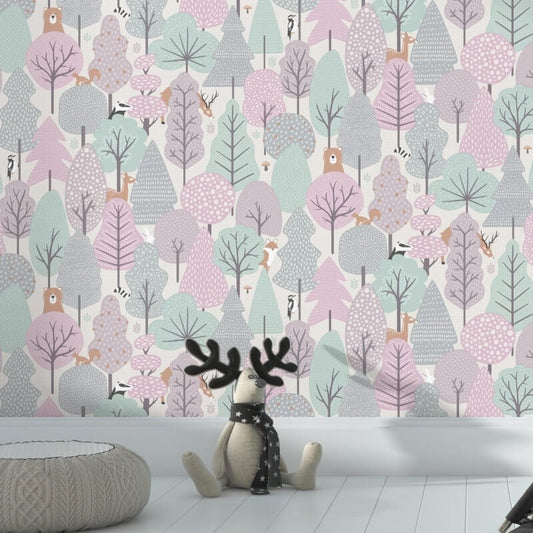 Wild Wood Metallic Wallpaper - Pink/Teal - Muriva - M51603Wallpaper199